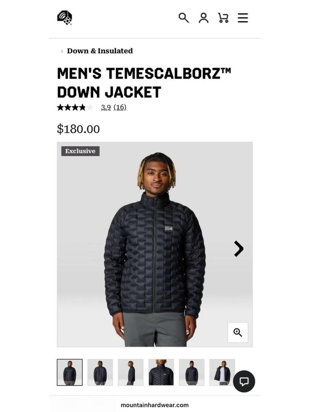 $180 Mountain Hardware Temescalborz Down Packable Puffer Jacket Black Mens XL